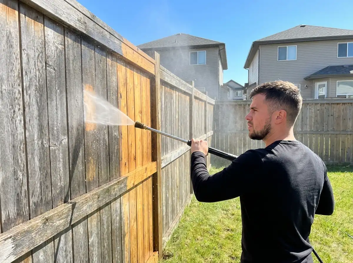 Pressure washing wooden deck