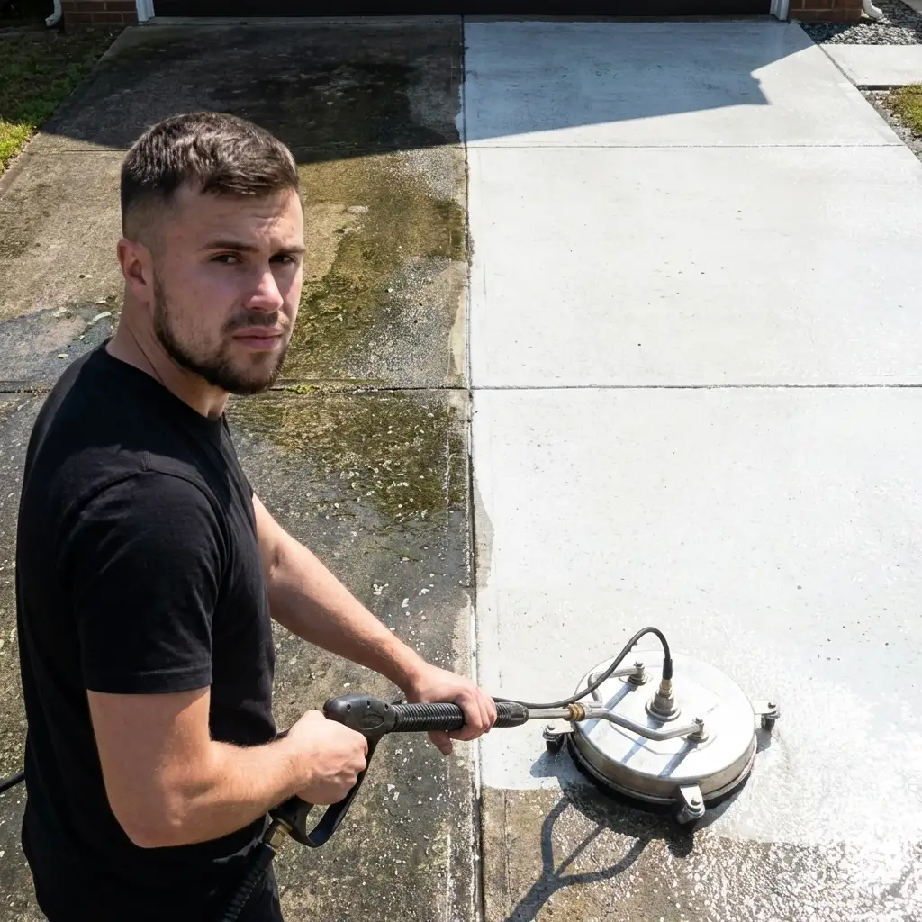 Pressure washed driveway